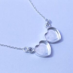 925 Sterling Silver Heart Shape Blank Setting Necklace With Silver Chain