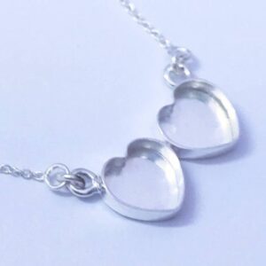 925 Sterling Silver Heart Shape Blank Setting Necklace With Silver Chain